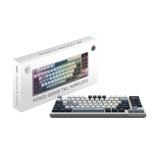 TECLADO MSI (FORGE GK600 TKL W SKY US) MECANICO INALAMBRICO,RGB, AZUL,