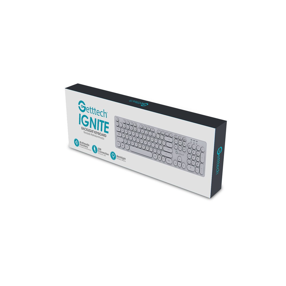 TECLADO GETTTECH GTI-28201B IGNITE BACKLIGHT USB BLANCO 105 TECLAS