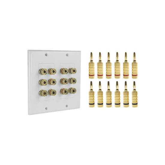 Placa de Pared para Altavoces / 6 Canales / 12 Postes Banana / Chapado