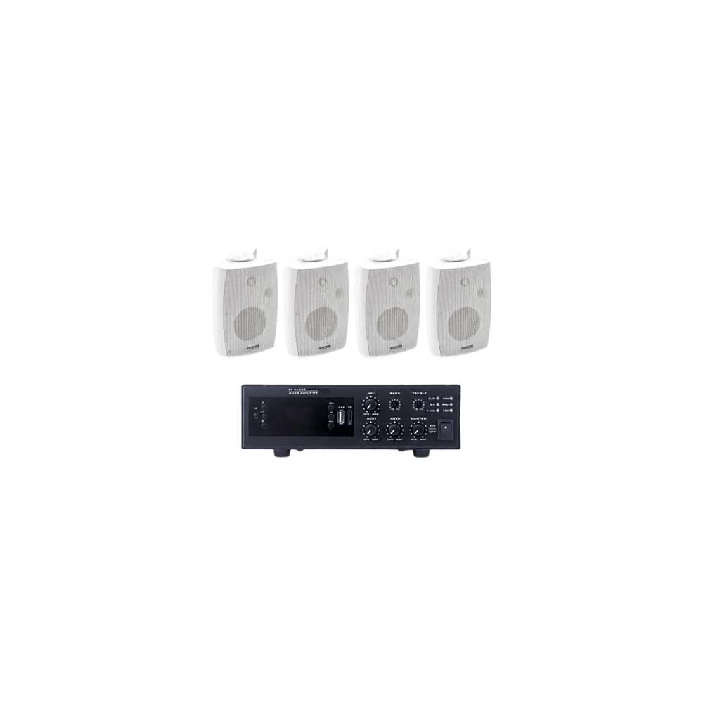 KIT de Amplificador de 120W para Escritorio | 4 Altavoces de Pared col