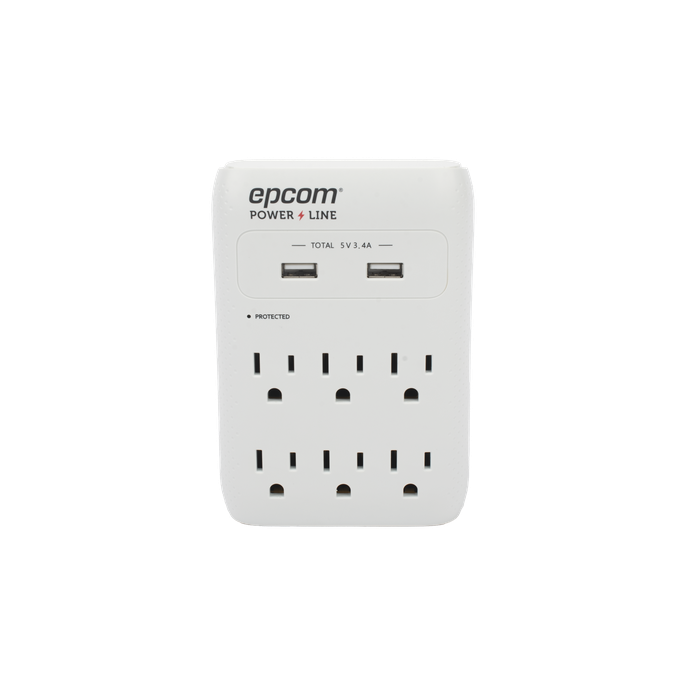 Multicontacto de Pared / 6 Salidas NEMA 5-15R / Supresor de Picos 1080