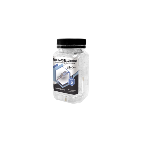 Bote con 100 Plugs Pass Through RJ45 Cat6 sin Blindaje, Chapado de Oro