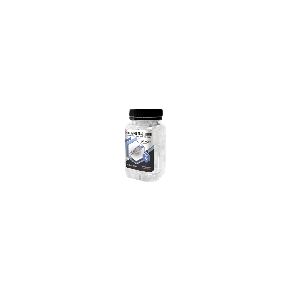 Bote con 100 Plugs Pass Through RJ45 Cat6 sin Blindaje, Chapado de Oro