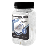 Bote con 100 Plugs Pass Through RJ45 Cat6 sin Blindaje, Chapado de Oro