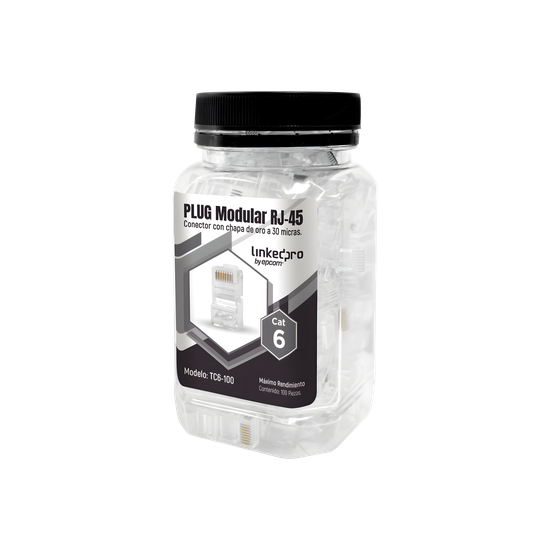 Bote con 100 Piezas de Plug Modular RJ45 Cat6 sin Blindaje, Chapado de
