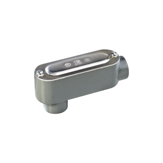 Caja oval roscada tipo LB de 1 1/4" (31.8 mm) incluye tapa y tornillos