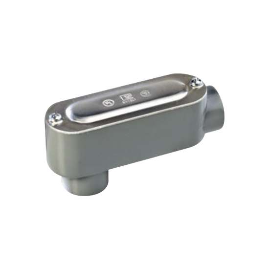 Caja oval roscada tipo LB de 1 1/4" (31.8 mm) incluye tapa y tornillos
