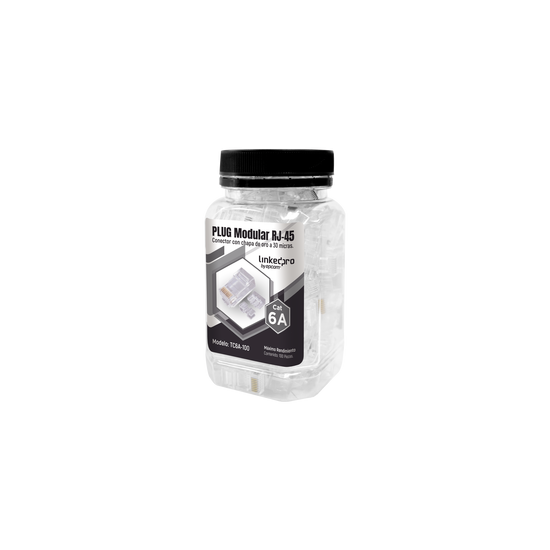 Bote con 100 Piezas de Plug Modular RJ45 Cat6A Chapado de Oro a 30 Mic