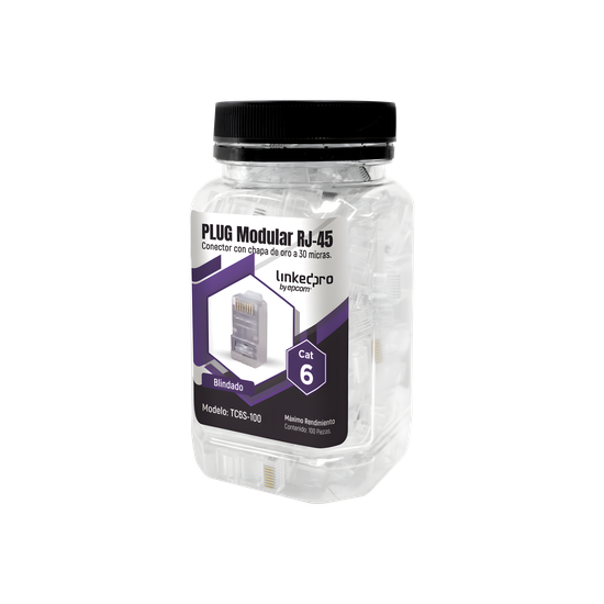 Bote con 100 Piezas de Plug Modular RJ45 Cat6 Blindado, Chapado de Oro