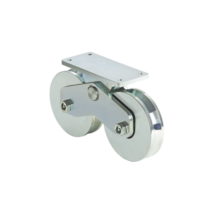 Rueda Doble para Puerta Corrediza / 16 cm / 1920 kgf / Canal V / Acero