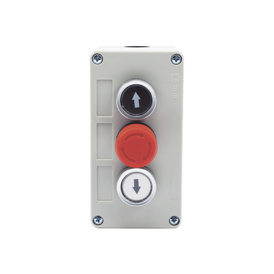 Botonera Triple / Botón Stop Enclavado / 24 VCC / IP40 / 68 x 131 x 51