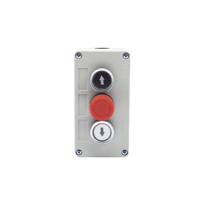 Botonera Triple / Botón Stop Enclavado / 24 VCC / IP40 / 68 x 131 x 51