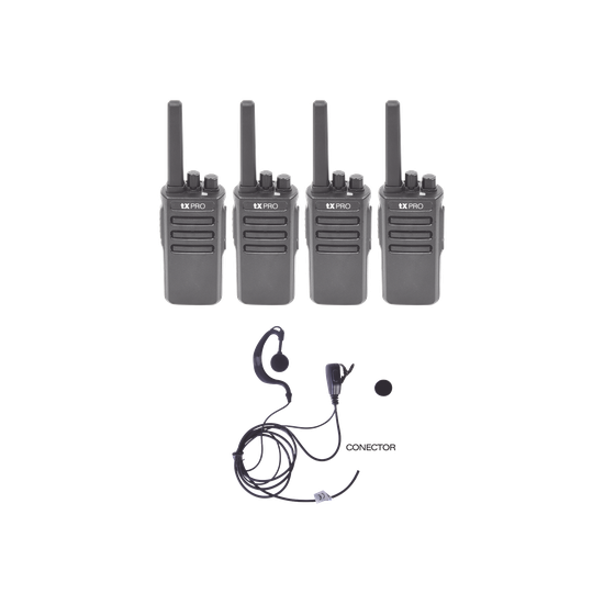 Kit de Radios UHF / 400-470 MHz / 5W / 16 Canales / 4 Unidades con Man