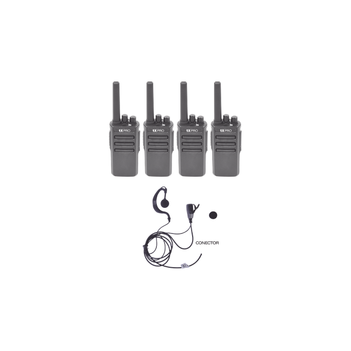 Kit de Radios UHF / 400-470 MHz / 5W / 16 Canales / 4 Unidades con Man