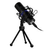 MICROFONO GAME FACTOR MCG700 USB, LED, AJUSTE VOLUMEN, STAND, ANTIPOP