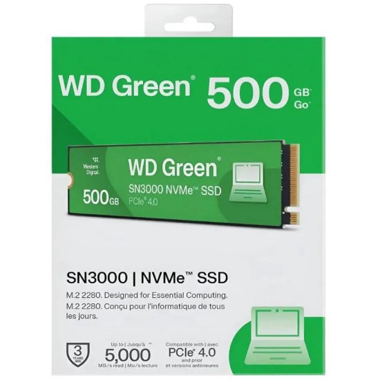 UNIDAD DE ESTADO SOLIDO SSD INTERNO WD GREEN SN3000 500GB M.2 2280 NVM