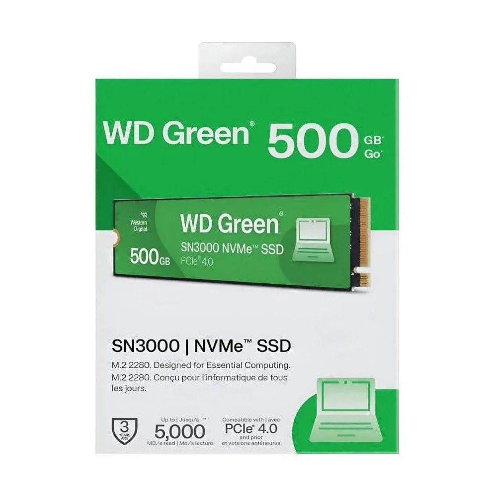UNIDAD DE ESTADO SOLIDO SSD INTERNO WD GREEN SN3000 500GB M.2 2280 NVM