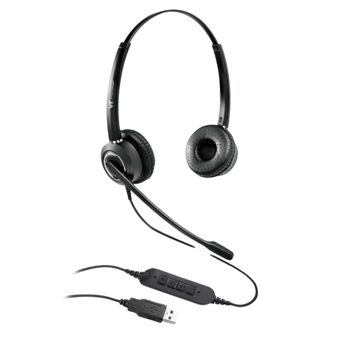 VT6200-UNC-D-USB-02, Diadema binaural, 2 micrófonos para cancelación d