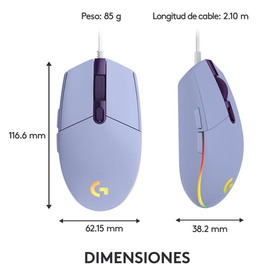 MOUSE GAMER LOGITECH G203 LIGHTSYNC RGB 8,000DPI USB LILA 910-005852