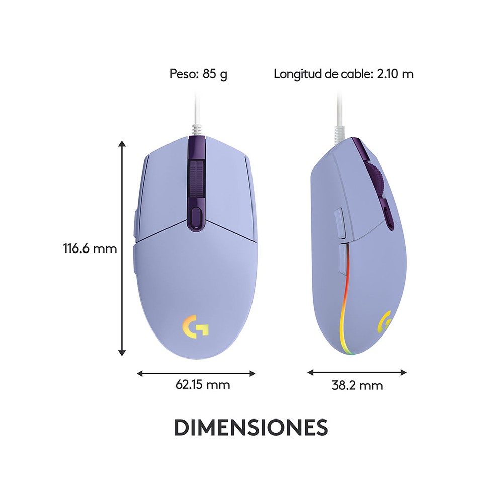 MOUSE GAMER LOGITECH G203 LIGHTSYNC RGB 8,000DPI USB LILA 910-005852