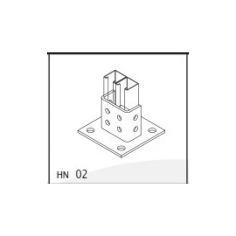 Base Cuadrada con 4 perforaciones para Perfil Doble.
