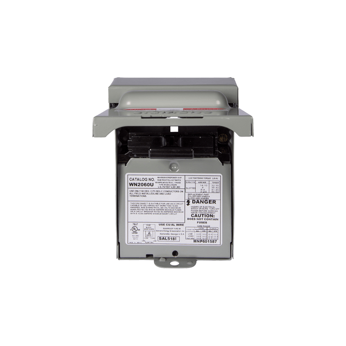 Interruptor de seguridad 2x60Amp. Nema 3R, Sin Portafusible