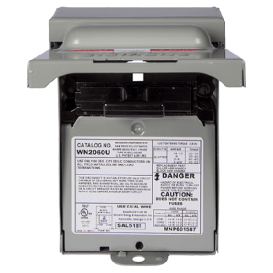 Interruptor de seguridad 2x60Amp. Nema 3R, Sin Portafusible