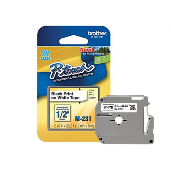 CINTA BROTHER M231 NEGRO/BLANCO 12MM X 8M PT85 100/110
