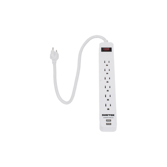 Multicontacto con 6 contactos aterrizados y 2 puertos usb.