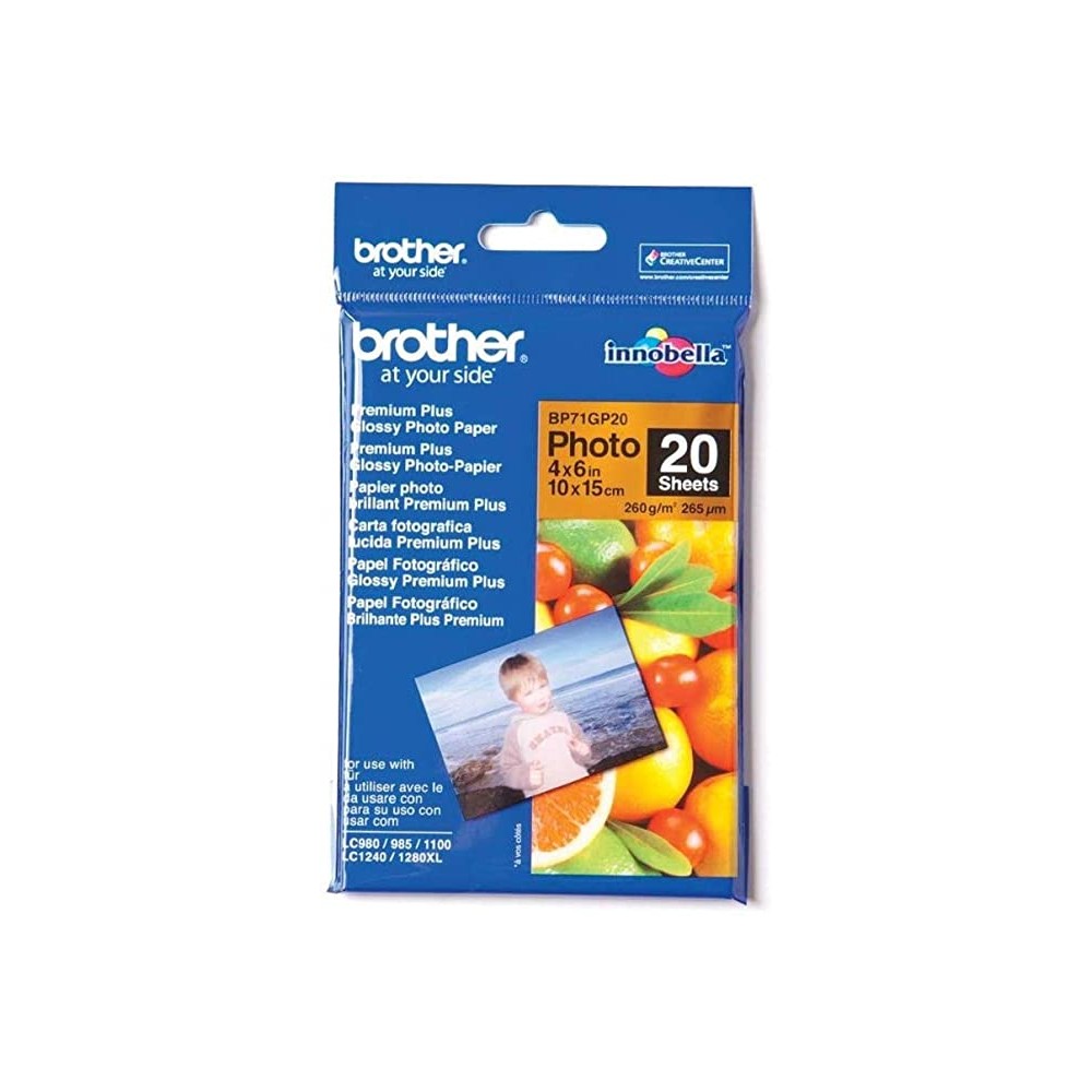 PAPEL FOTO BROTHER BP71GLTR BRILLANTE TAM CARTA 8.5X11" PAQ. 20 HOJAS