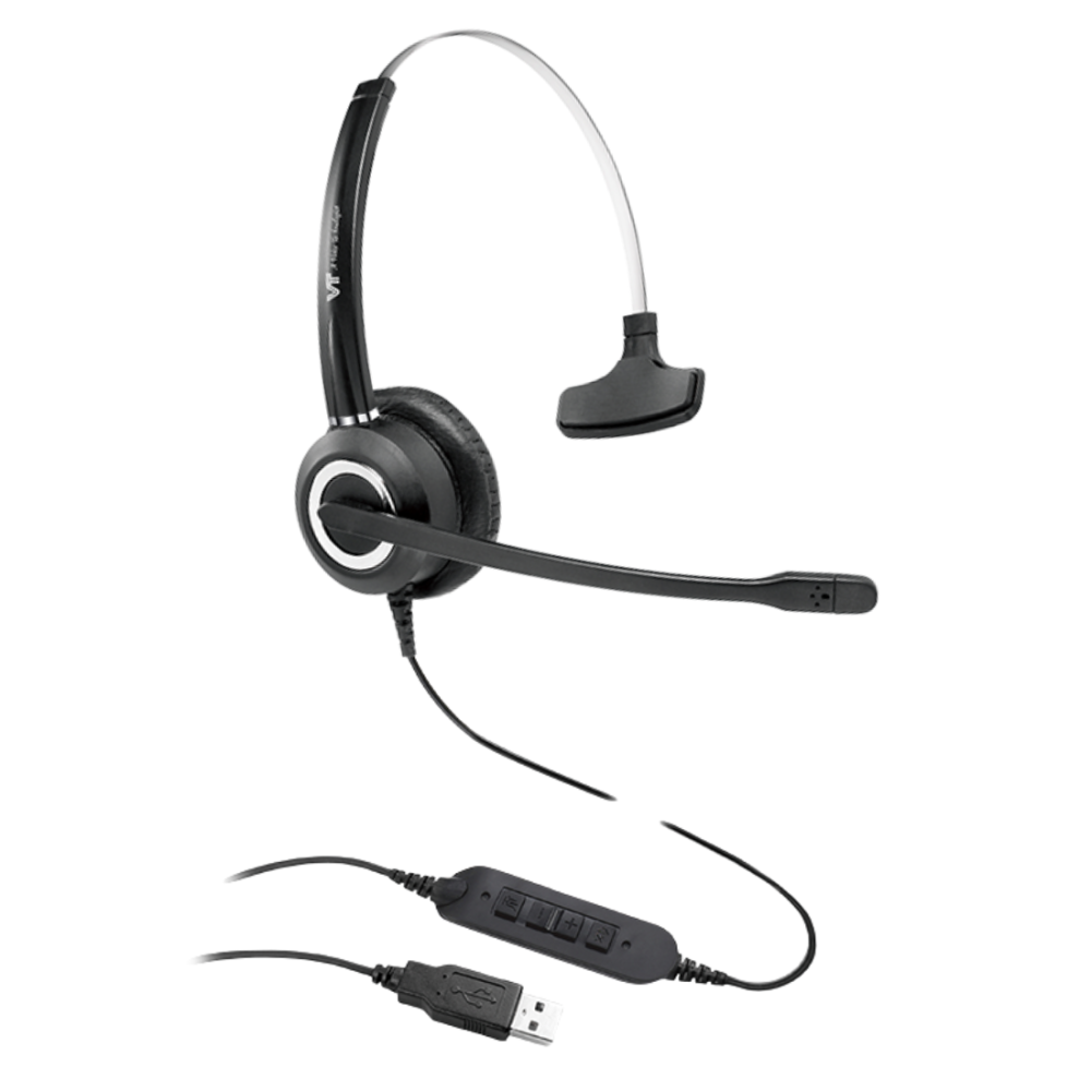 VT6200-UNC-M-USB-02, Diadema monoaural, 2 micrófonos para cancelación