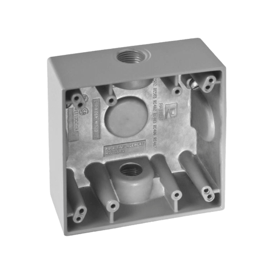 Caja Cuadra de 1/2" a Prueba de Intemperie/ Cuenta con 2 salidas.