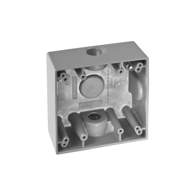 Caja Cuadra de 1/2" a Prueba de Intemperie/ Cuenta con 2 salidas.