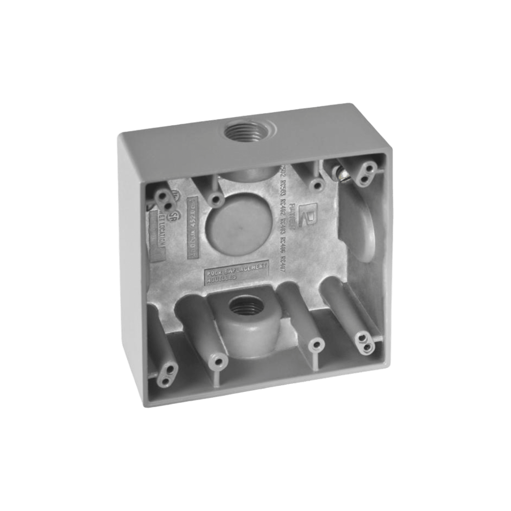 Caja Cuadra de 1/2" a Prueba de Intemperie/ Cuenta con 2 salidas.