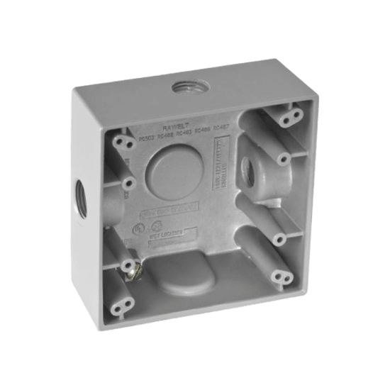 Caja Cuadra de 1/2" a Prueba de Intemperie/ Cuenta con 2 salidas.
