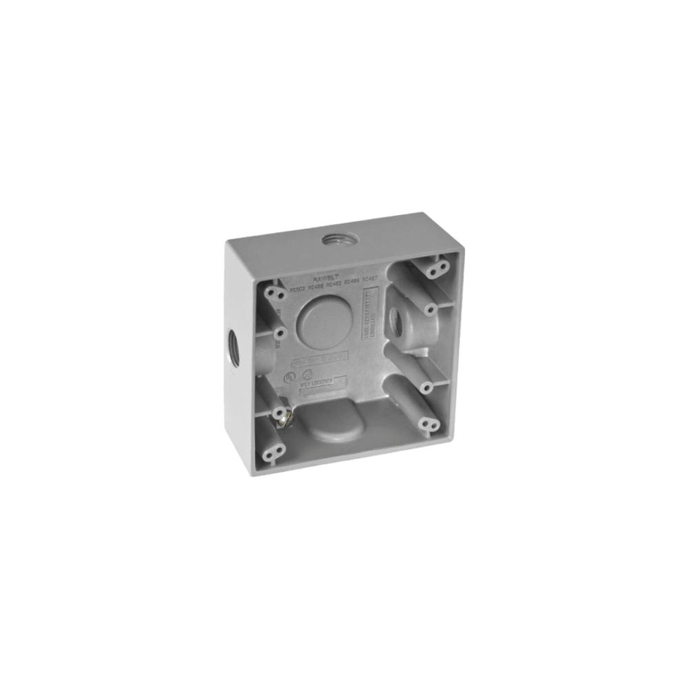 Caja Cuadra de 1/2" a Prueba de Intemperie/ Cuenta con 2 salidas.