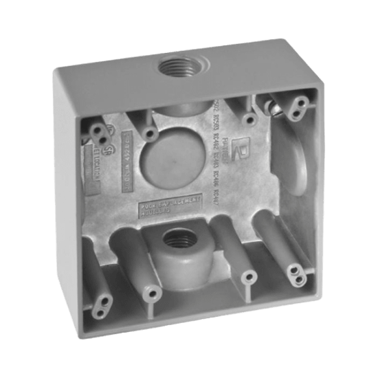 Caja Cuadra de 1/2" a Prueba de Intemperie/ Cuenta con 2 salidas.