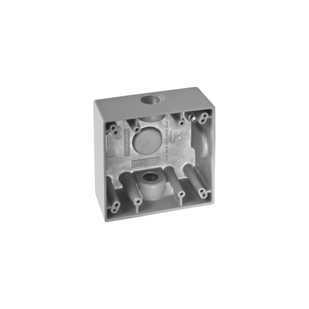 Caja Cuadra de 1/2" a Prueba de Intemperie/ Cuenta con 2 salidas.