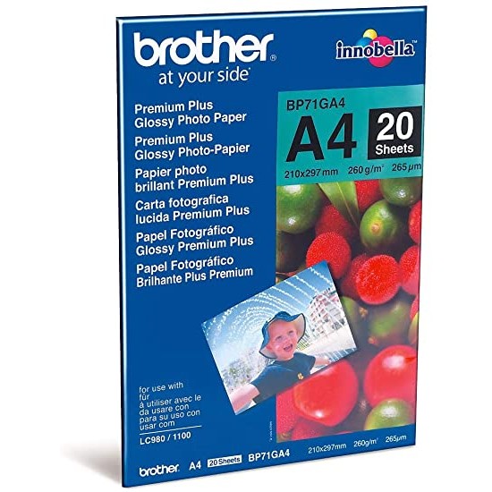 PAPEL FOTO BROTHER BP71GLGR BRILLANTE TAM TABLOIDE 11X17" PAQ 20 HOJAS