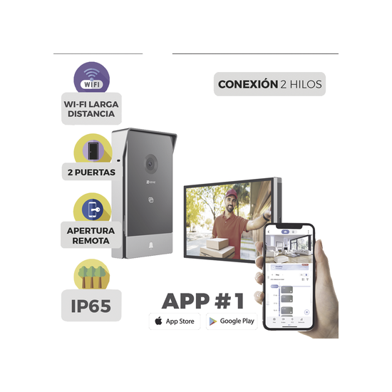Videoportero IP Conexión a 2 Hilos / Con Monitor Wi-Fi para Interior /