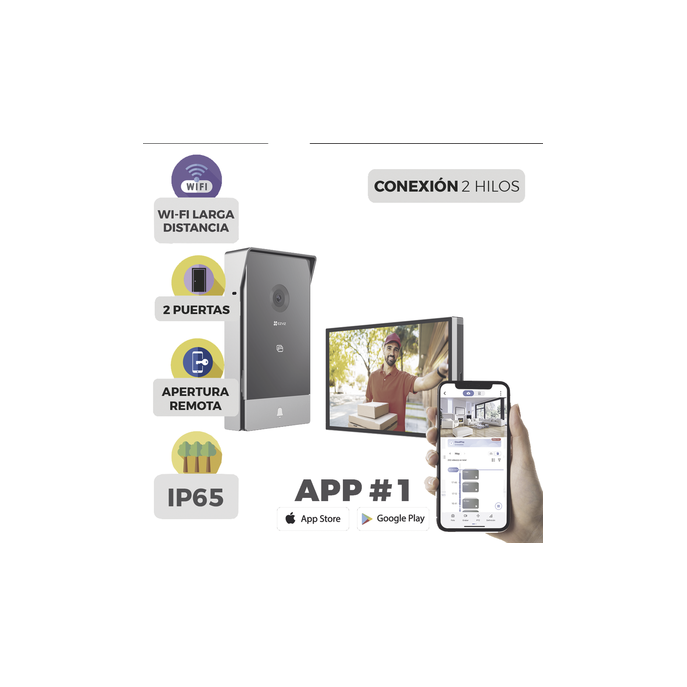 Videoportero IP Conexión a 2 Hilos / Con Monitor Wi-Fi para Interior /