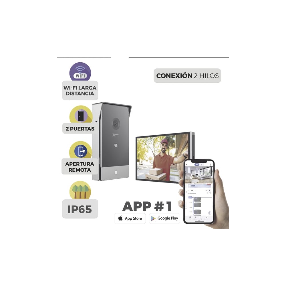 Videoportero IP Conexión a 2 Hilos / Con Monitor Wi-Fi para Interior /