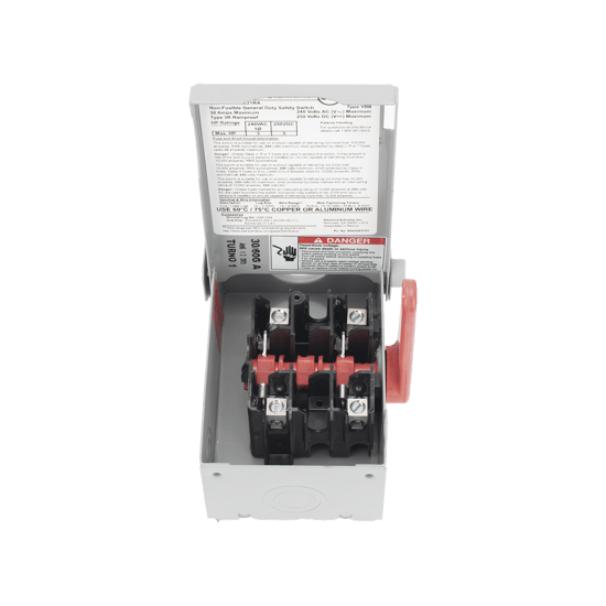 Interruptor de Seguridad GNF221RA, 240Vca, 2 polos, 30 Amp, sin portaf