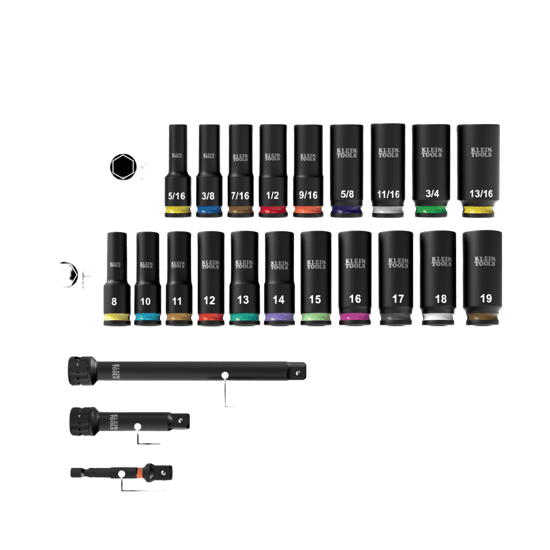 Juego de Dados de Impacto KNECT™ (M) / 3/8" Drive Profundo / SAE y Mét