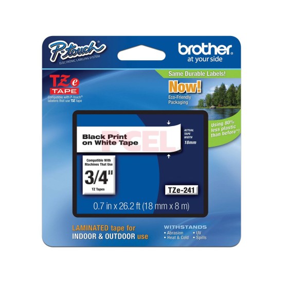 CINTA LAMINADA BROTHER TZE241 NEGRO SOBRE BLANCO 18MM