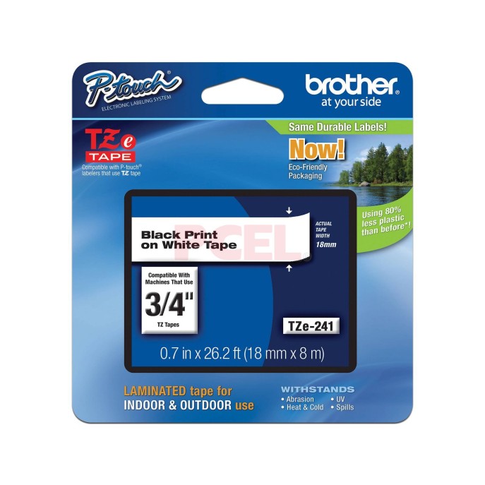 CINTA LAMINADA BROTHER TZE241 NEGRO SOBRE BLANCO 18MM