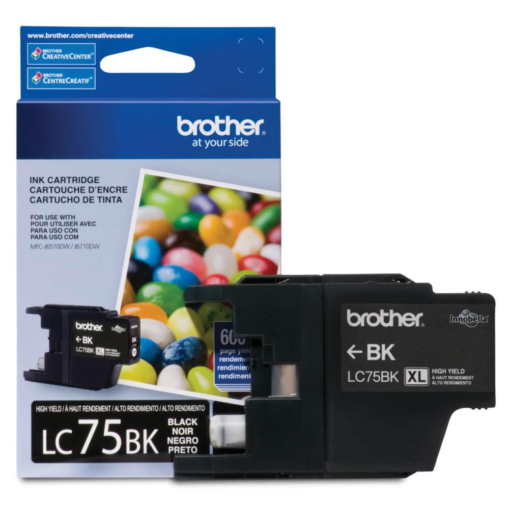 CARTUCHO NEGRO BROTHER LC75BK 600 PAG. MFCJ5910DW/MFCJ6510DW/MFCJ6710D