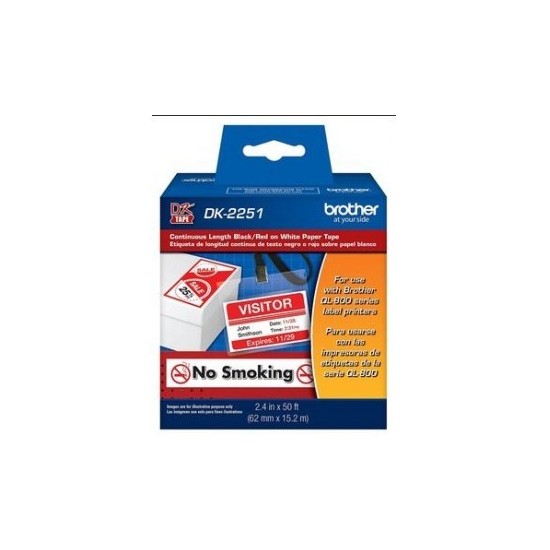 ROLLO DE ETIQUETAS BROTHER DK2251 CONTINUA 6.2 x 15.2 ROJO/NEGRO