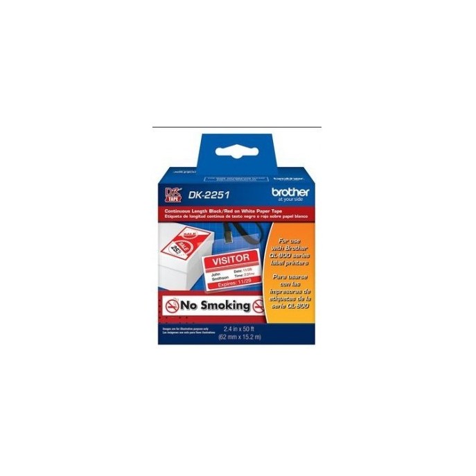 ROLLO DE ETIQUETAS BROTHER DK2251 CONTINUA 6.2 x 15.2 ROJO/NEGRO
