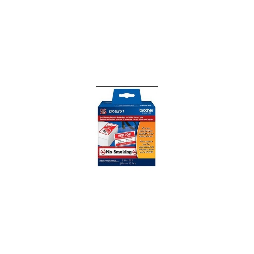 ROLLO DE ETIQUETAS BROTHER DK2251 CONTINUA 6.2 x 15.2 ROJO/NEGRO